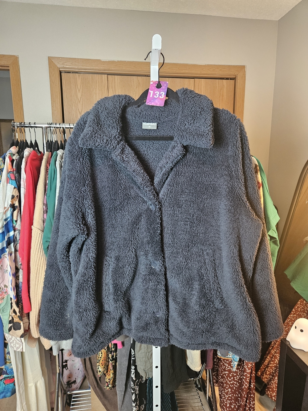 Cozy Dark Gray Sherpa Jacket - Casual Women's Coat